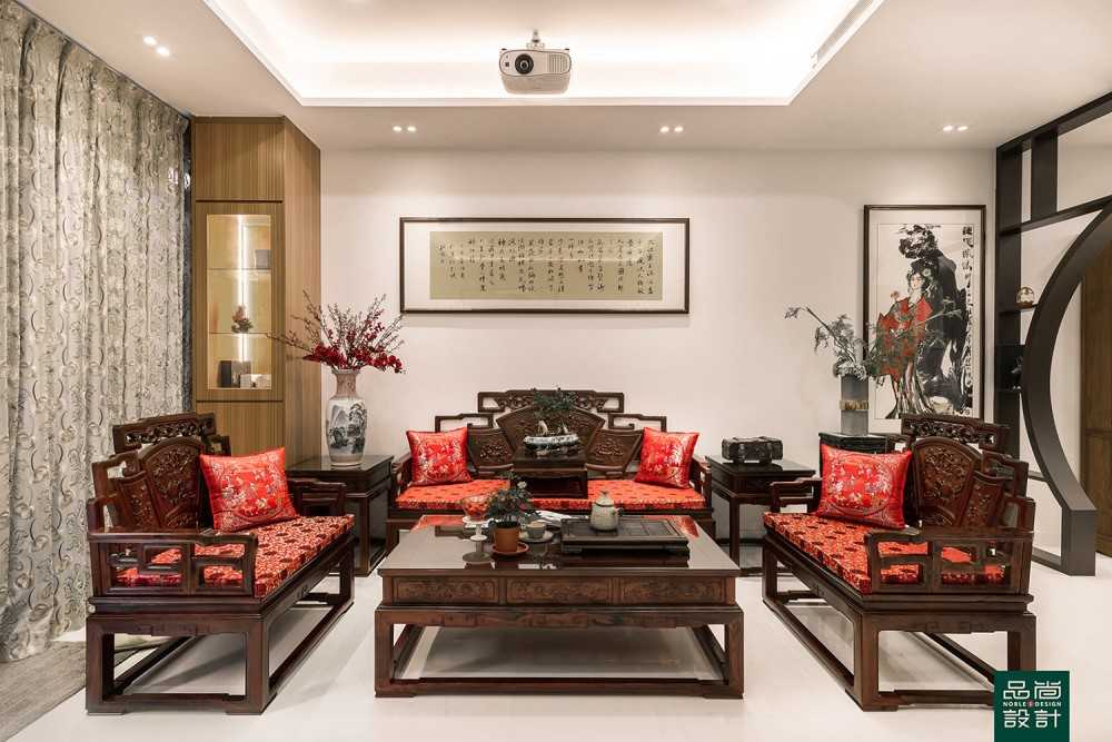 Asian Dining Room with Marble Floor and Cove Lighting