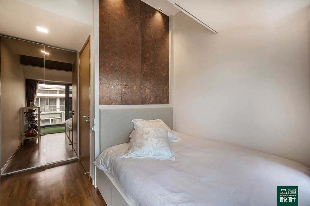 Asian Bedroom with Feature Wall and Mirror