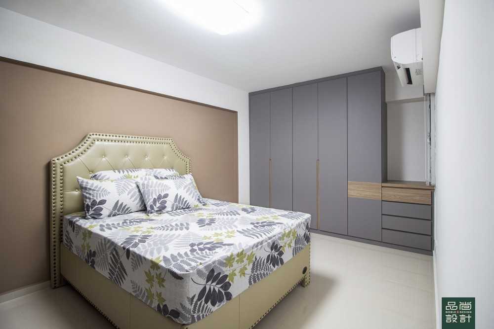 Modern Bedroom with Homogeneous Tiles and Wardrobe