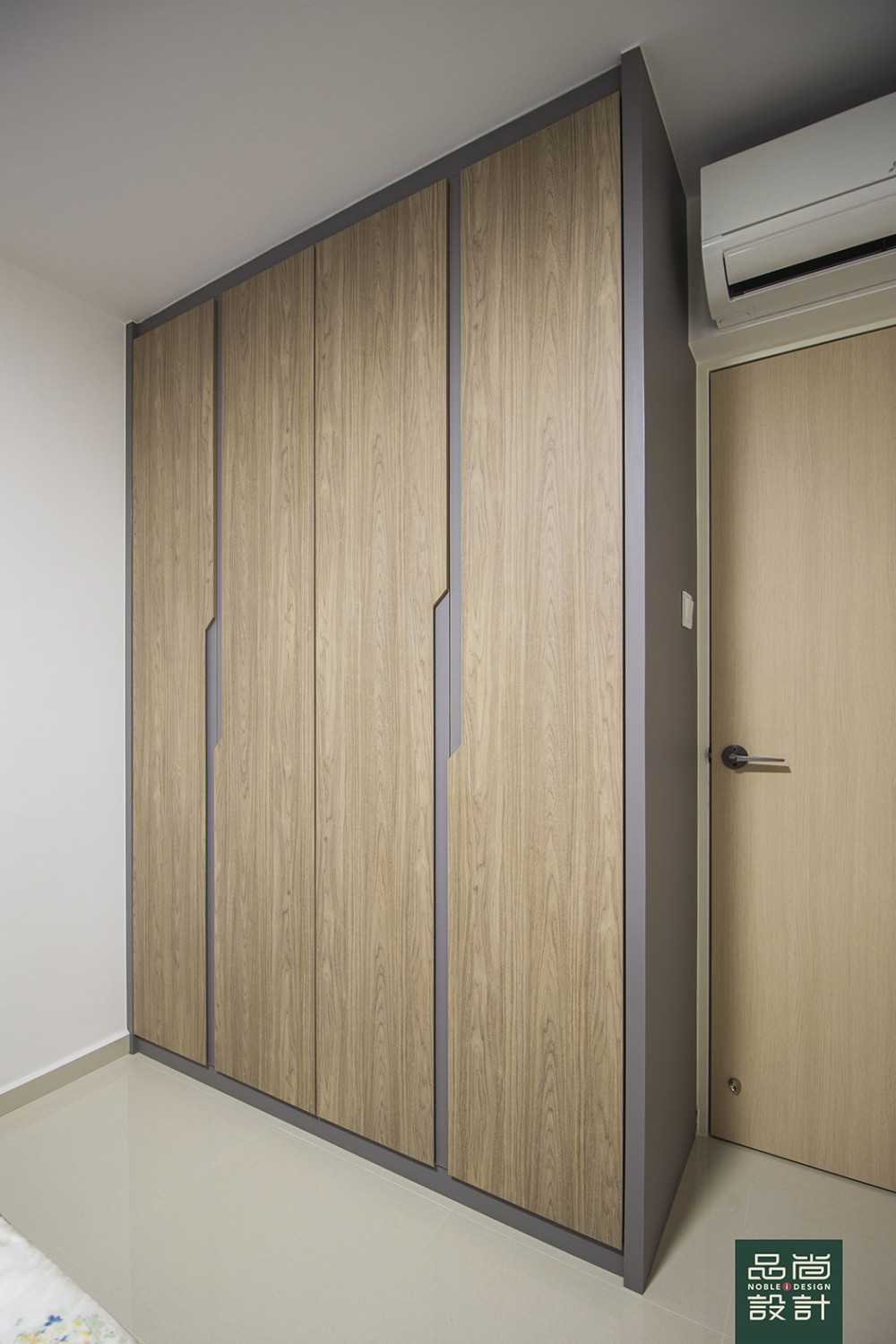 Modern Bedroom with Homogeneous Tiles and Wardrobe