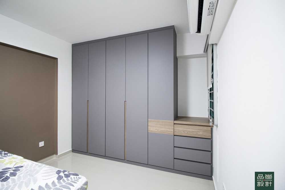 Modern Bedroom with Homogeneous Tiles and Wardrobe