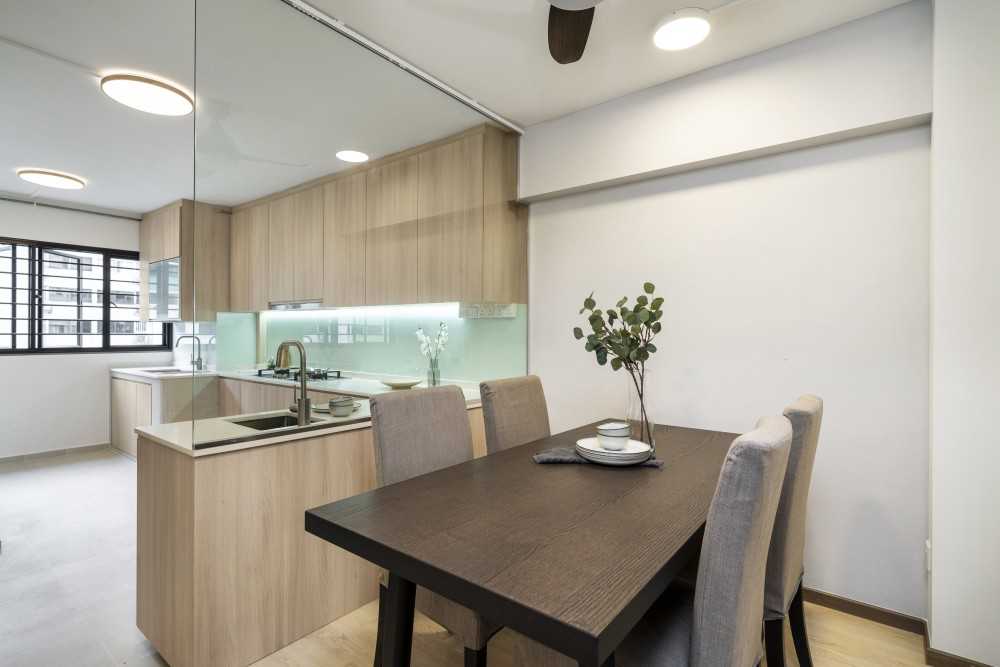 Scandinavian Dining Room with Ceiling Light and Dining Table