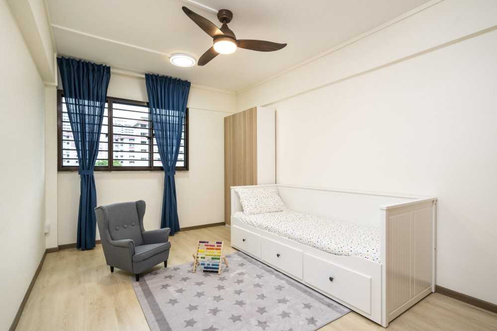 Scandinavian Bedroom with Ceiling Light and Ceiling Fan