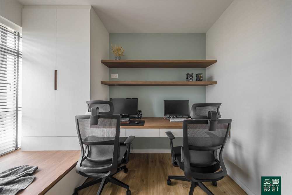 Modern Study with Vinyl Flooring and Paintings