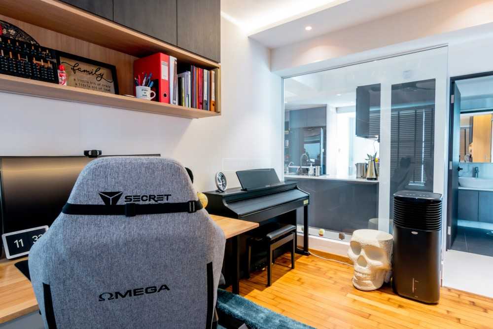Contemporary Study with Bookshelf and Cove Lighting