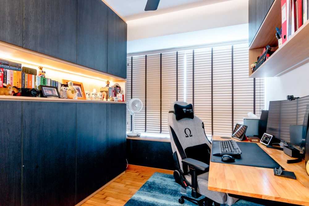 Contemporary Study with Bookshelf and Cove Lighting