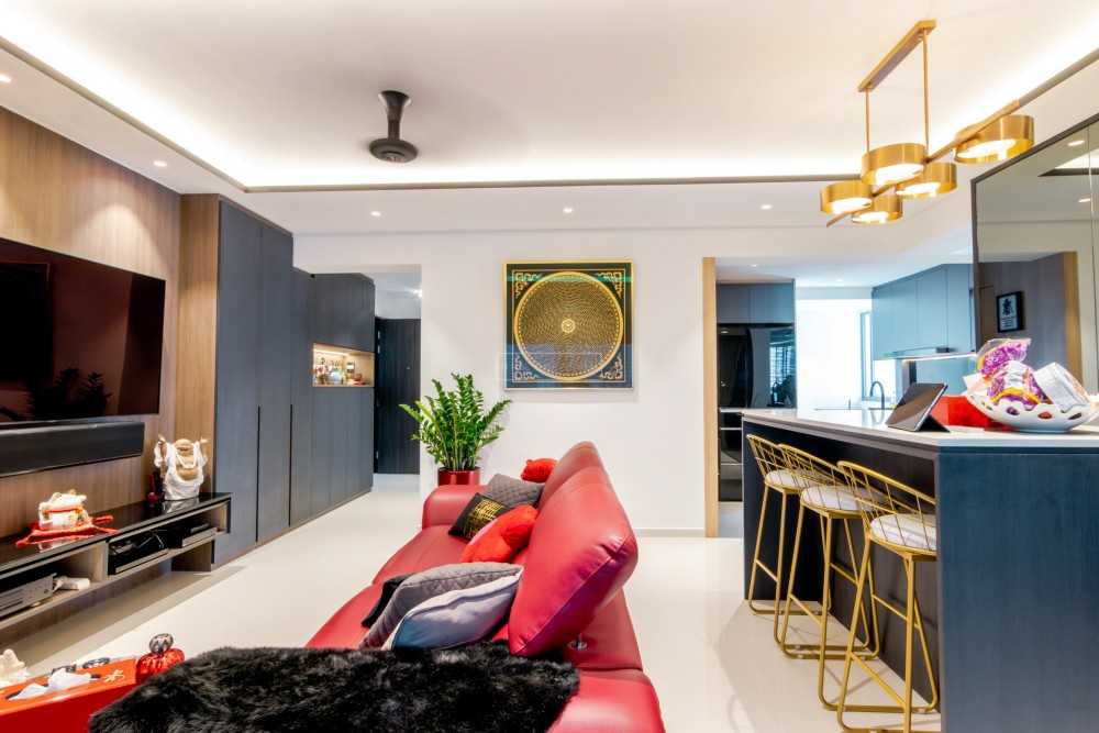 Contemporary Living Room with Feature Wall and Mirror