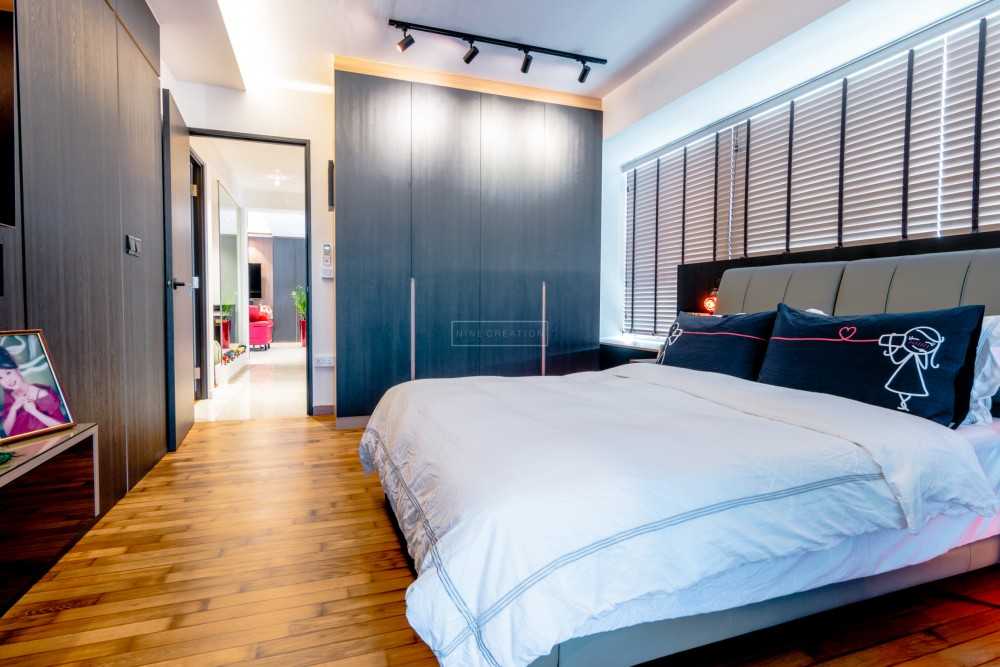 Contemporary Bedroom with Parquet Floor and Wood Flooring