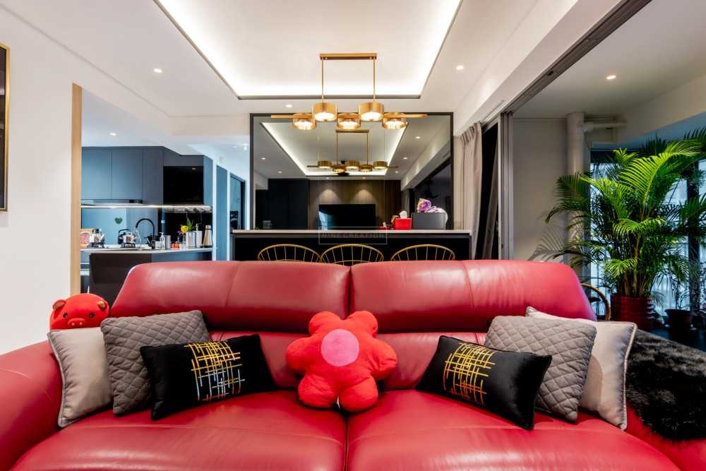 Contemporary Living Room with Feature Wall and Mirror