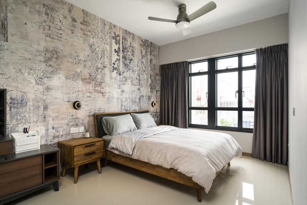 Eclectic Bedroom with Granite Floor and Queen Bed