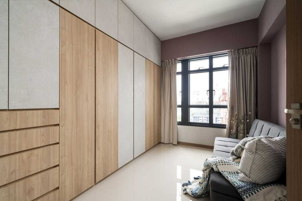 Eclectic Bedroom with Granite Floor and Wardrobe