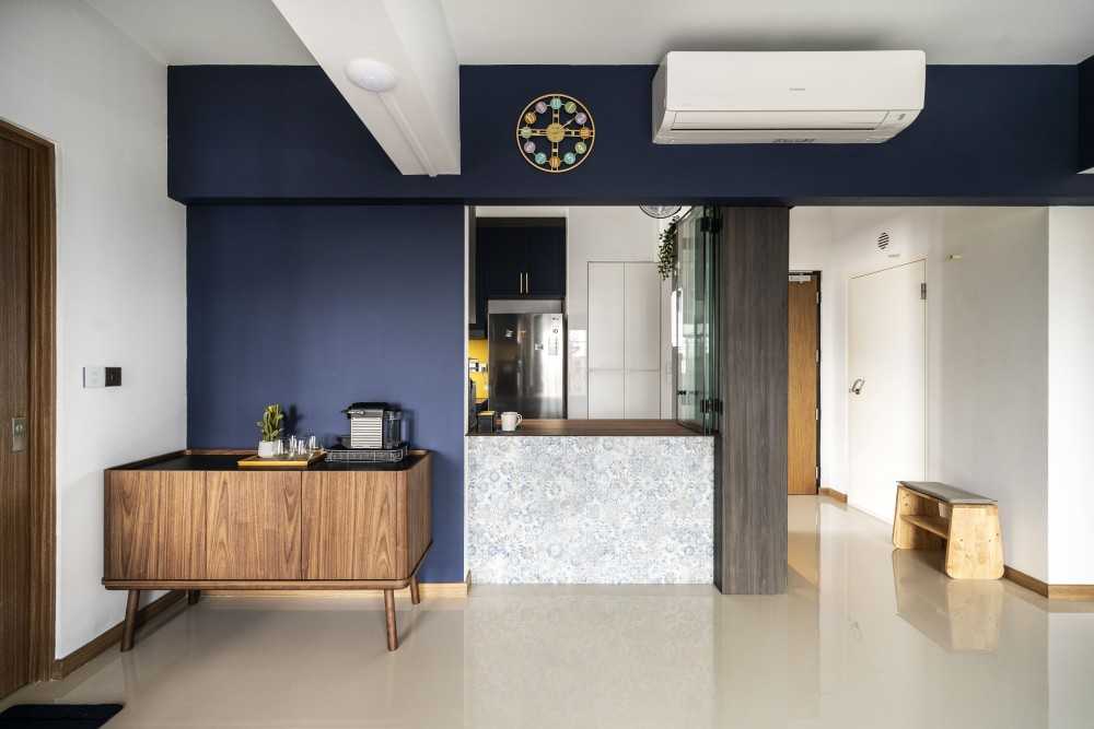 Eclectic Hallway with Kitchen Island and Coffee Table