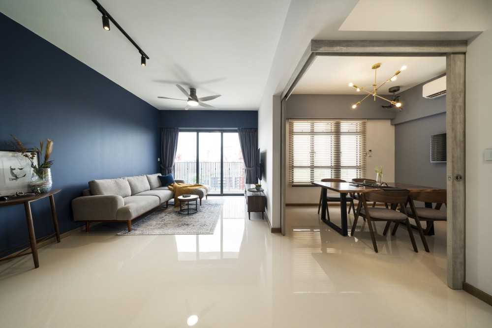 Eclectic Living Room with Marble Floor and TV Console