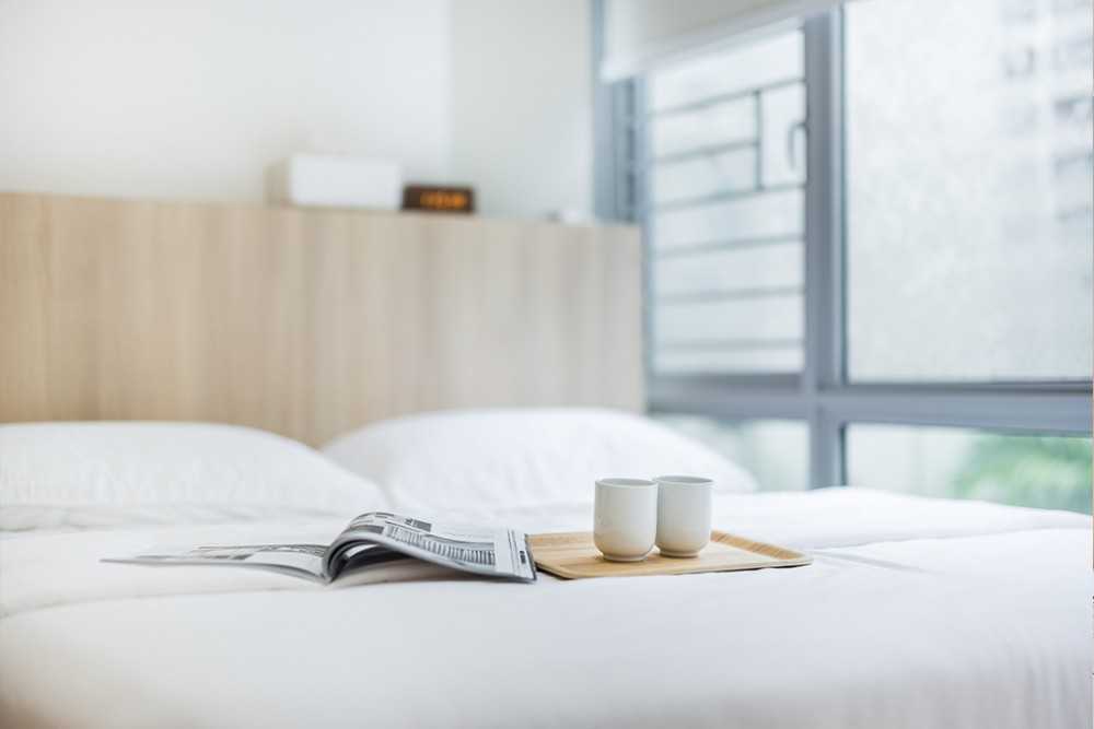 Asian Bedroom with Bed and Blinds