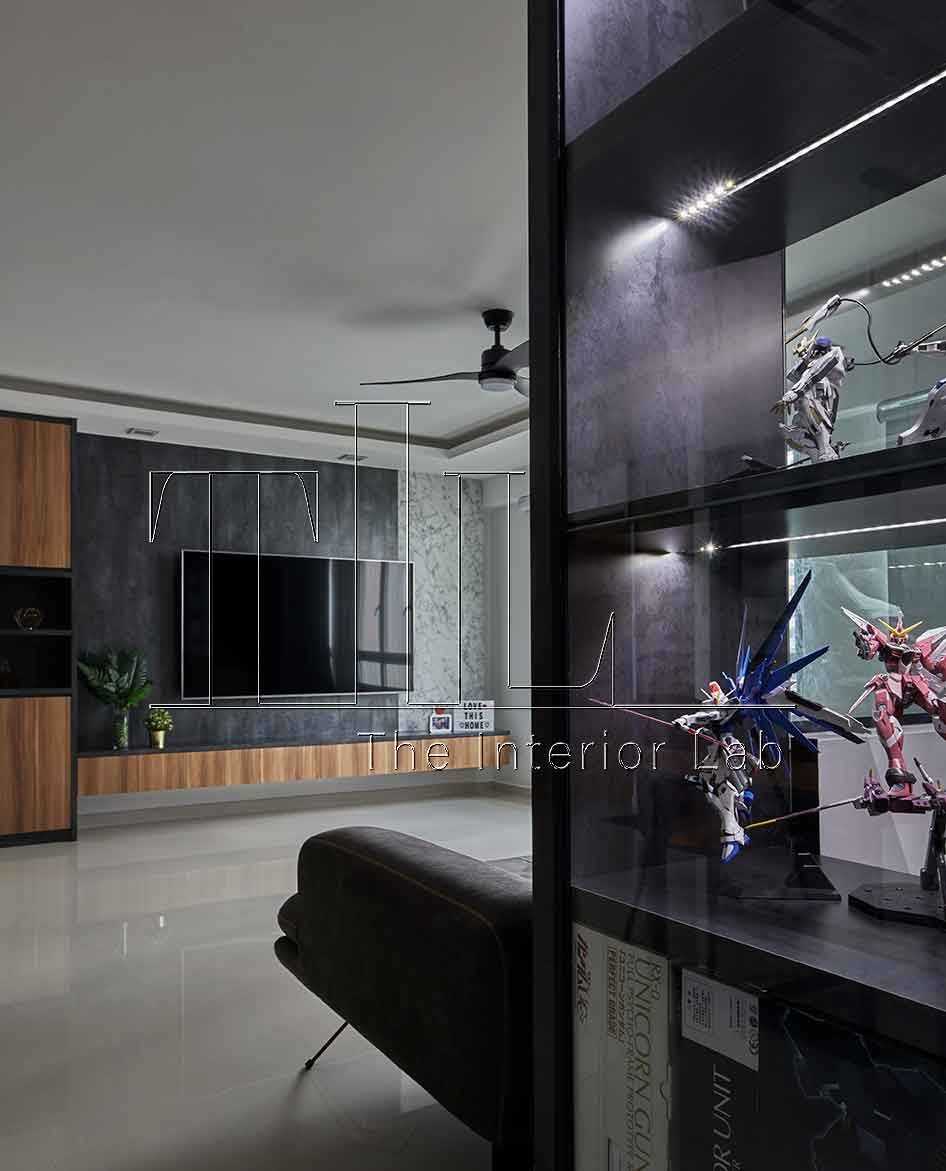 Industrial Hallway with TV Console and Feature Wall