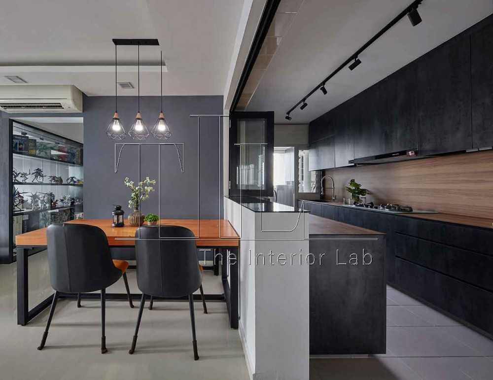 Industrial Dining Room with Countertop and Feature Wall