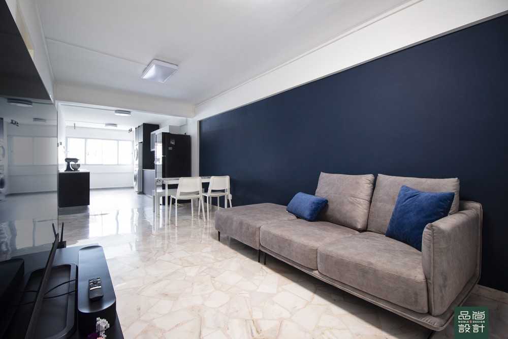 Modern Living Room with Marble Floor and Sofa