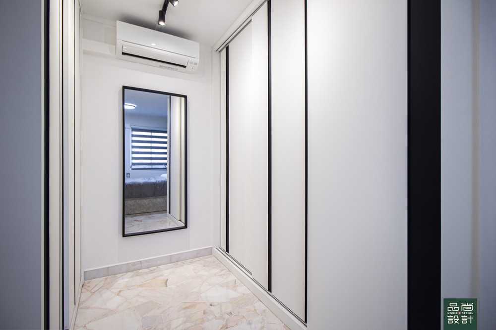 Modern Bedroom with Marble Floor and Mirror