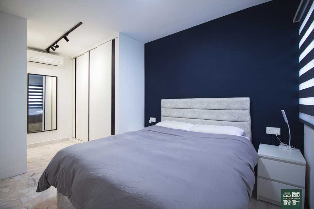 Modern Bedroom with Marble Floor and Mirror