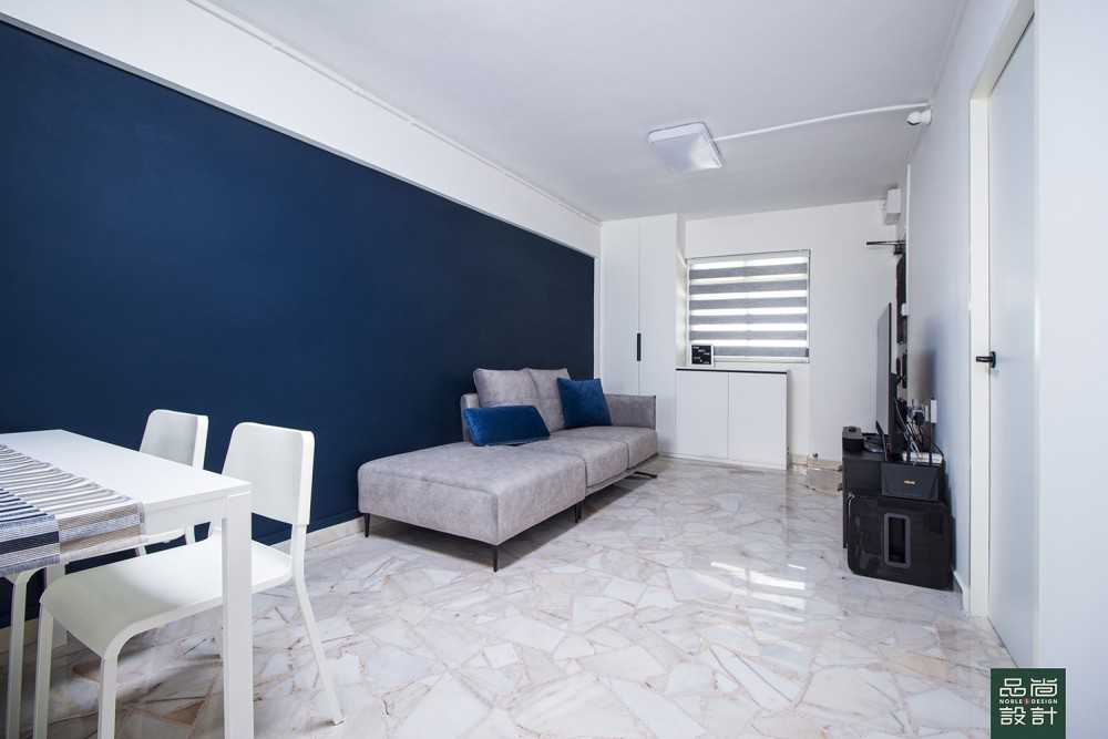 Modern Living Room with Marble Floor and Paintings