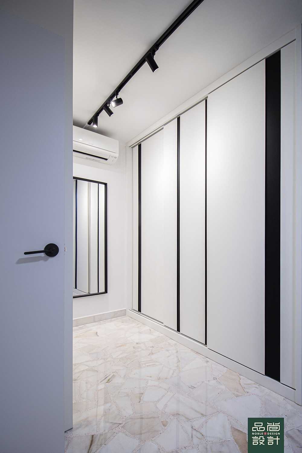 Modern Bedroom with Marble Floor and Wardrobe