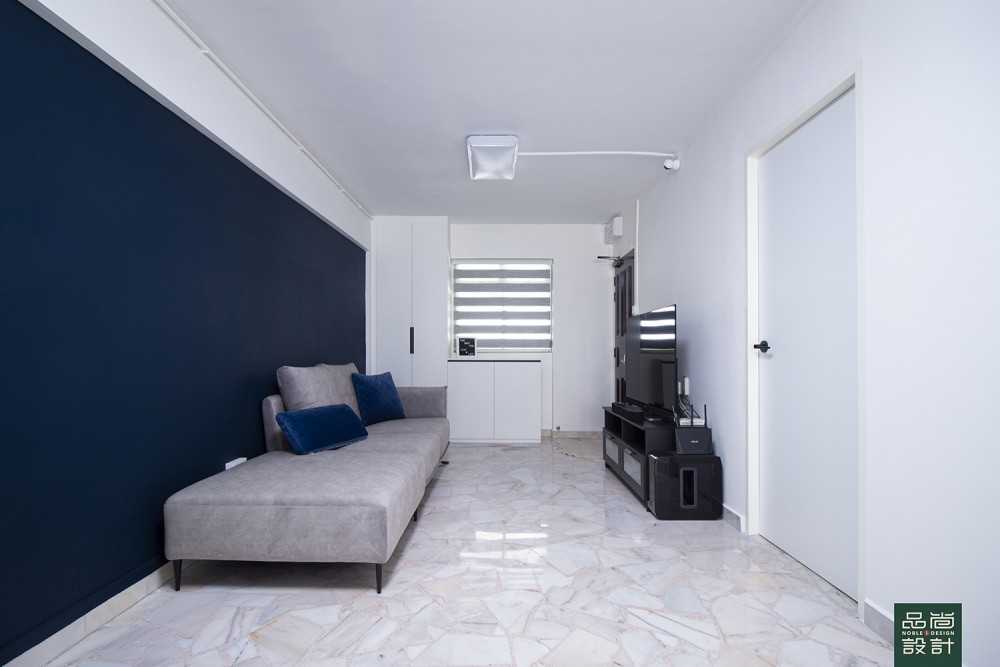 Modern Living Room with Marble Floor and Paintings