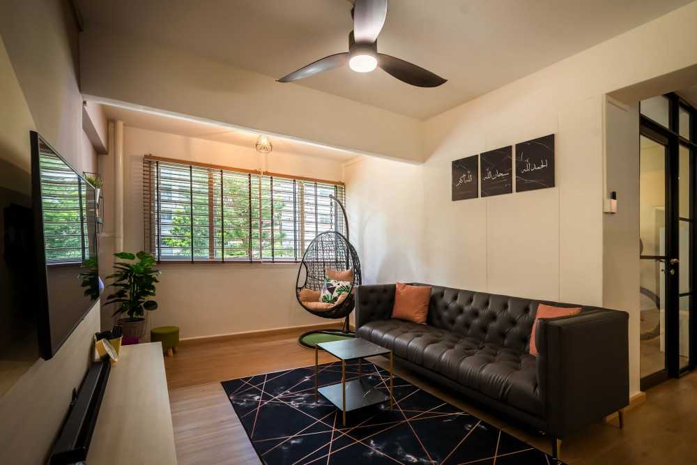 Contemporary Living Room with TV Console and Feature Wall