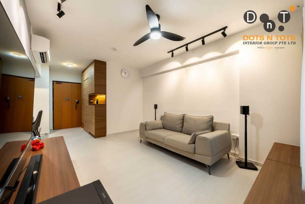Contemporary Living Room with Bookshelf and Feature Wall