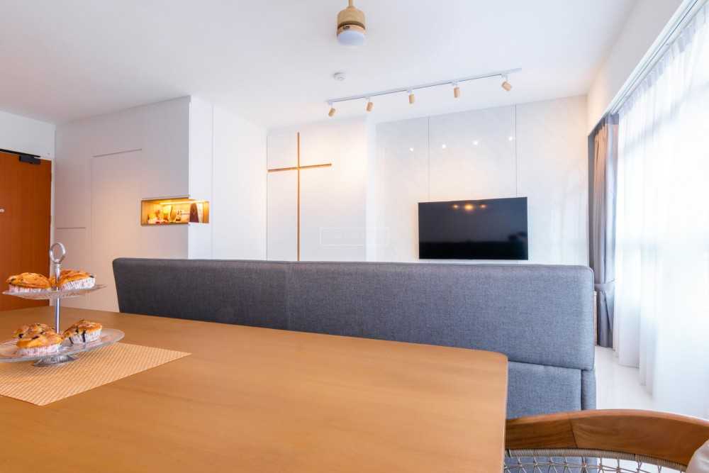 Scandinavian Living Room with Bookshelf and Settee