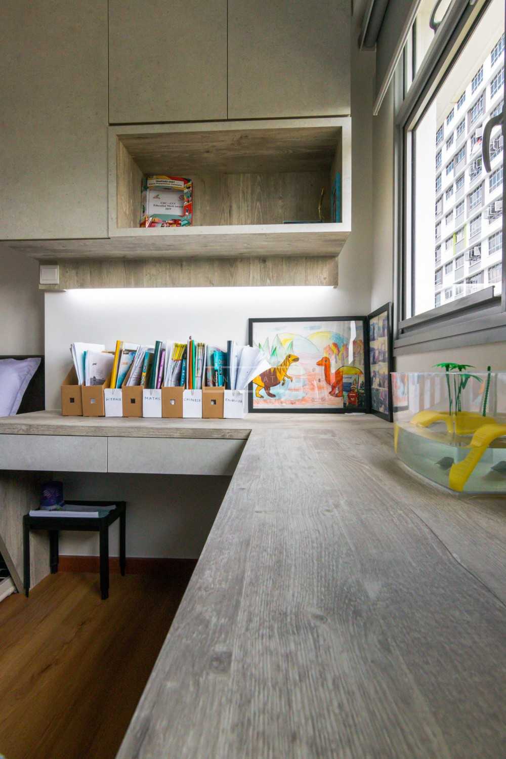 Scandinavian Bedroom with Bookshelf and Vinyl Flooring