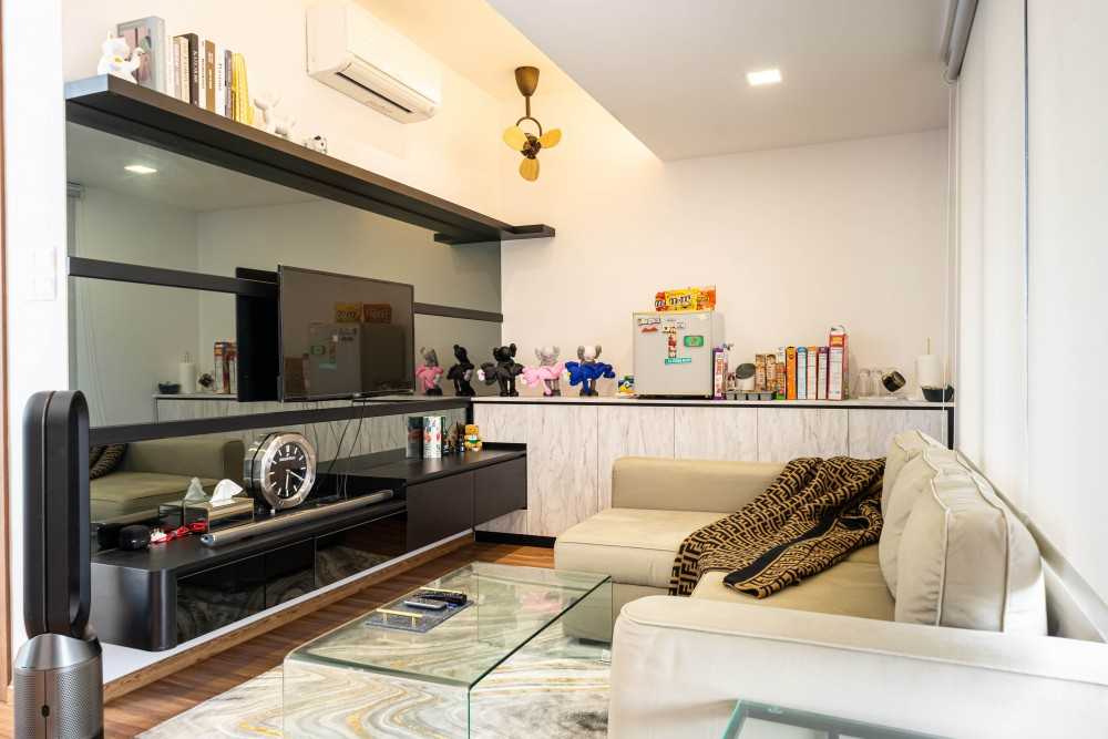 Modern Gaming Room with TV Console and Sofa