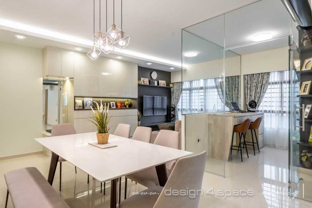 Contemporary Dining Room with Drop Light and Dining Table