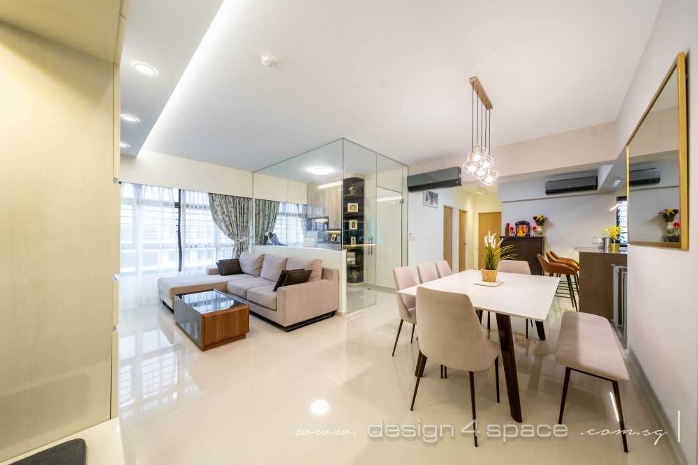 Contemporary Living Room with Homogeneous Tiles and Open Kitchen