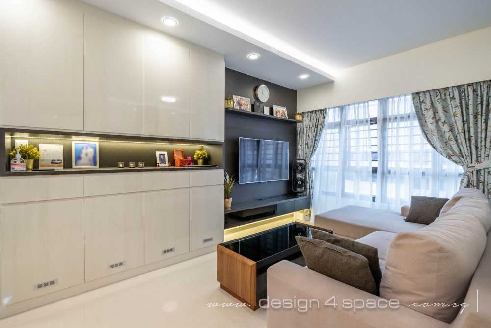 Contemporary Living Room with Feature Wall and Cove Lighting