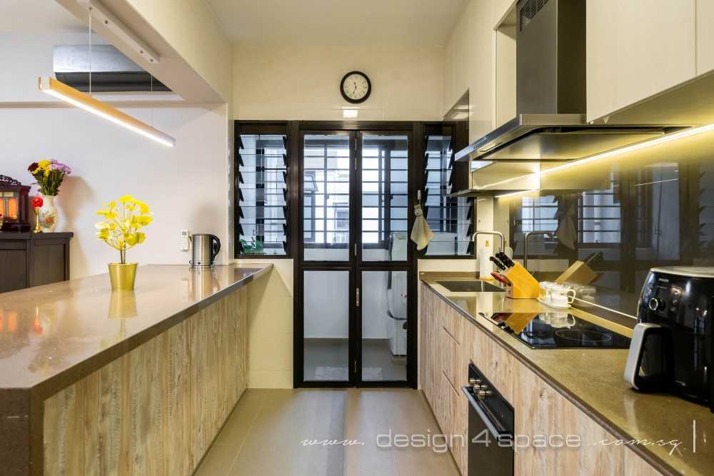 Contemporary Kitchen with Homogeneous Tiles and Kitchen Window