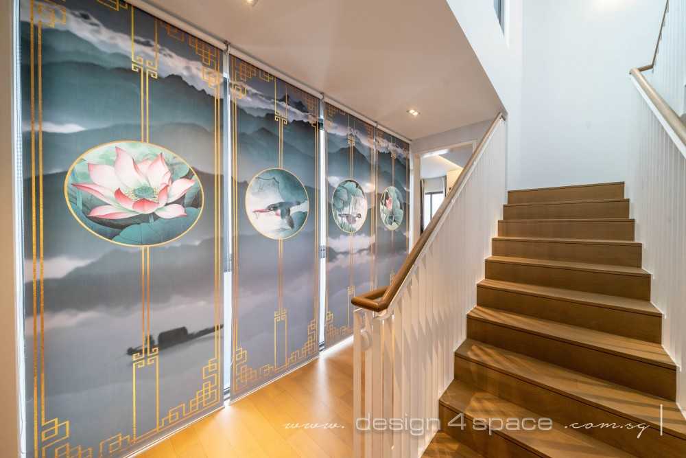 Contemporary Foyer with Staircase and Cove Lighting