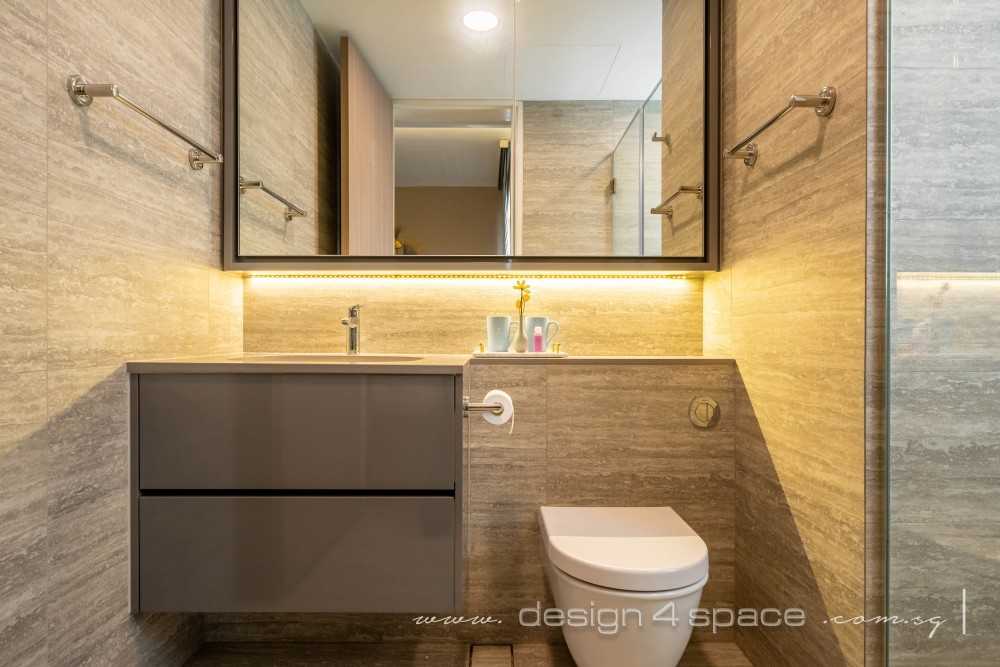 Contemporary Bathroom with Countertop and Homogeneous Tiles