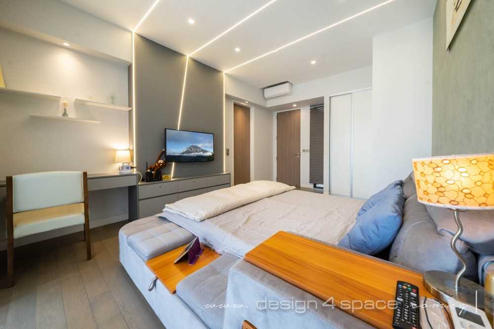 Contemporary Bedroom with Vinyl Flooring and Bedside Table