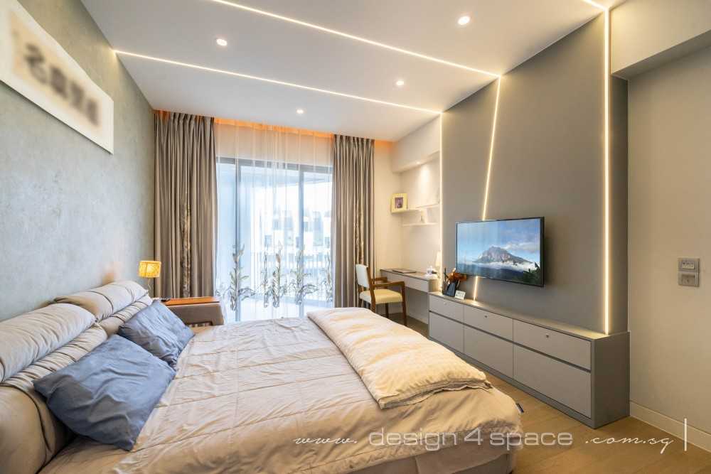 Contemporary Bedroom with TV Console and Feature Wall