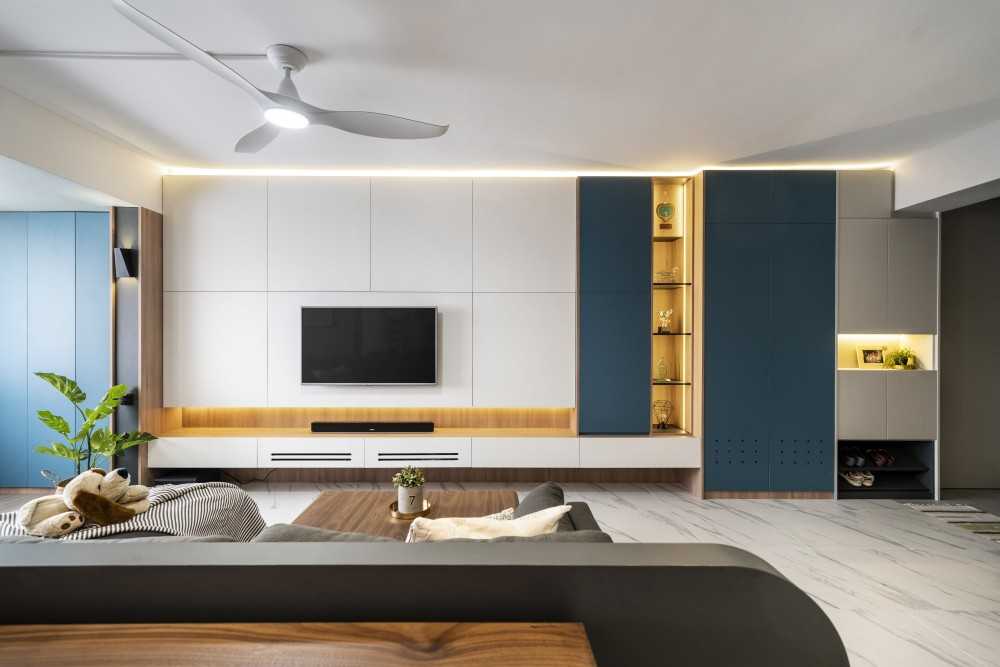 Minimalist Living Room with Bookshelf and TV Console