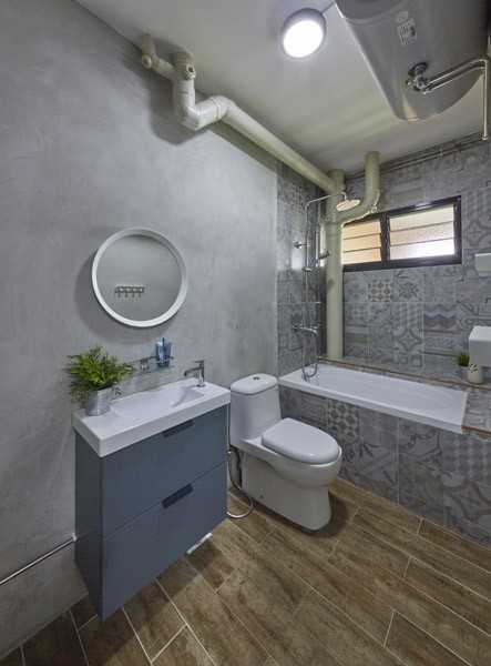 Asian Bathroom with Mirror and Bathtub