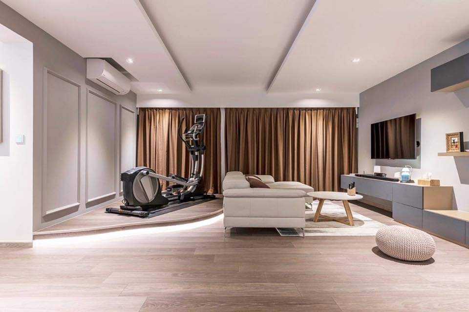 Modern Living Room with Vinyl Flooring and TV Console