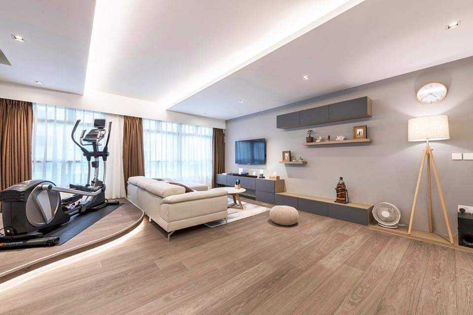 Modern Living Room with Vinyl Flooring and TV Console