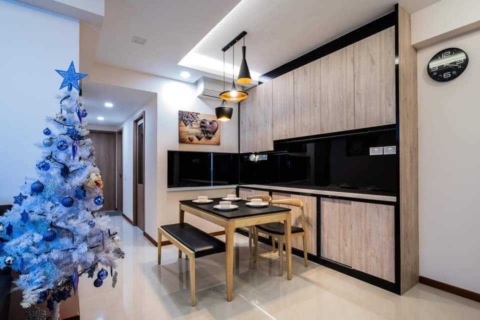 Contemporary Dining Room with Cove Lighting and Ceiling Light