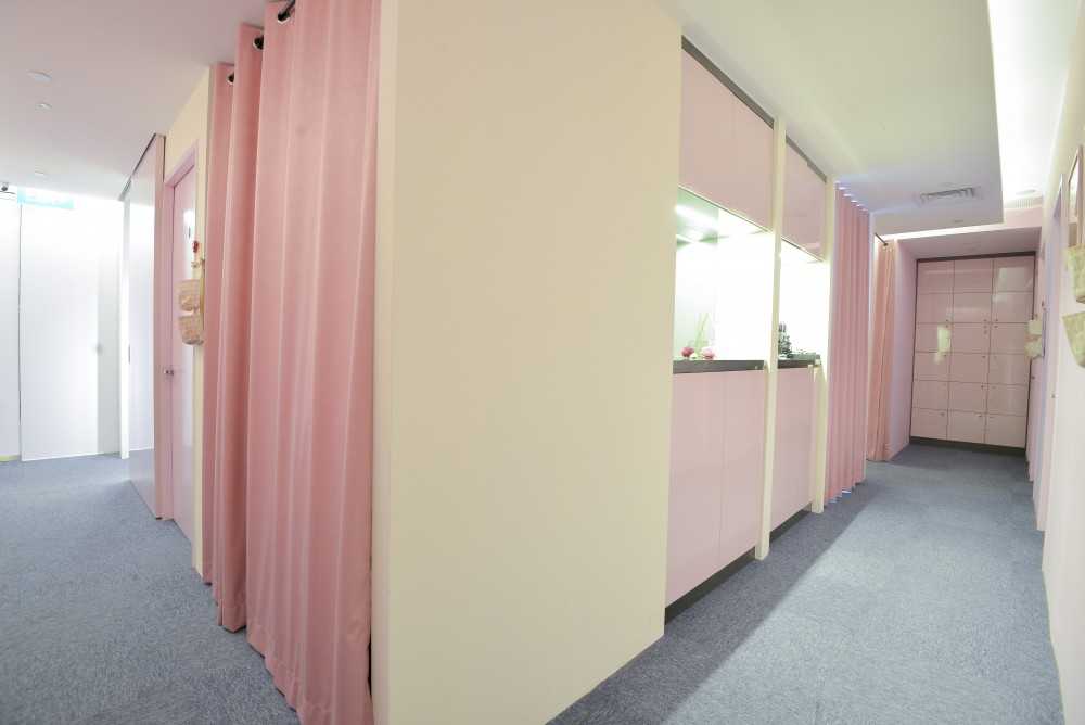 Contemporary Workstation with Curtain and Storage Cabinets