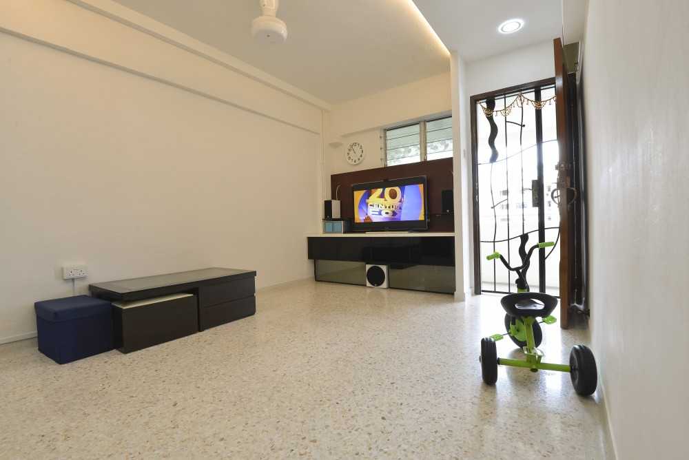 Contemporary Living Room with TV Console and Mosaic