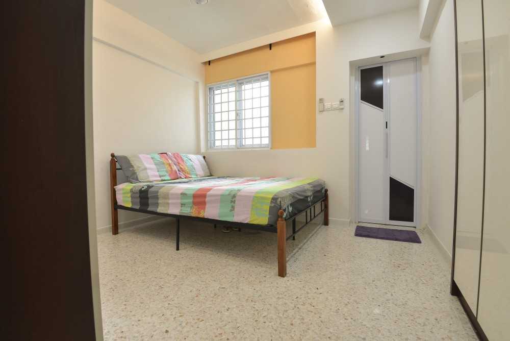 Contemporary Bedroom with Platform Bed and Mosaic
