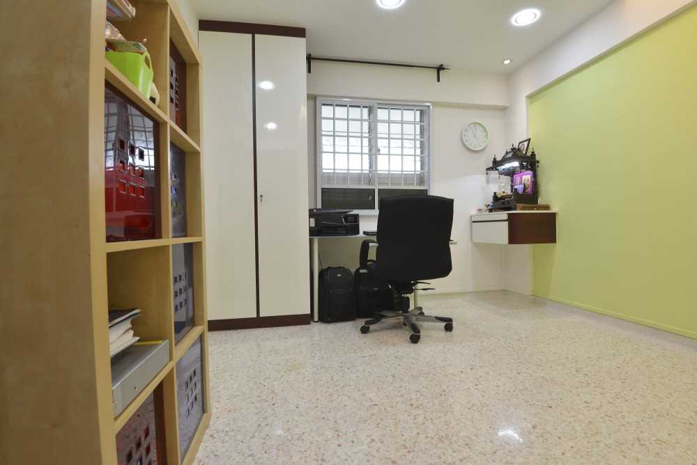 Contemporary Study with Bookshelf and Drop Light