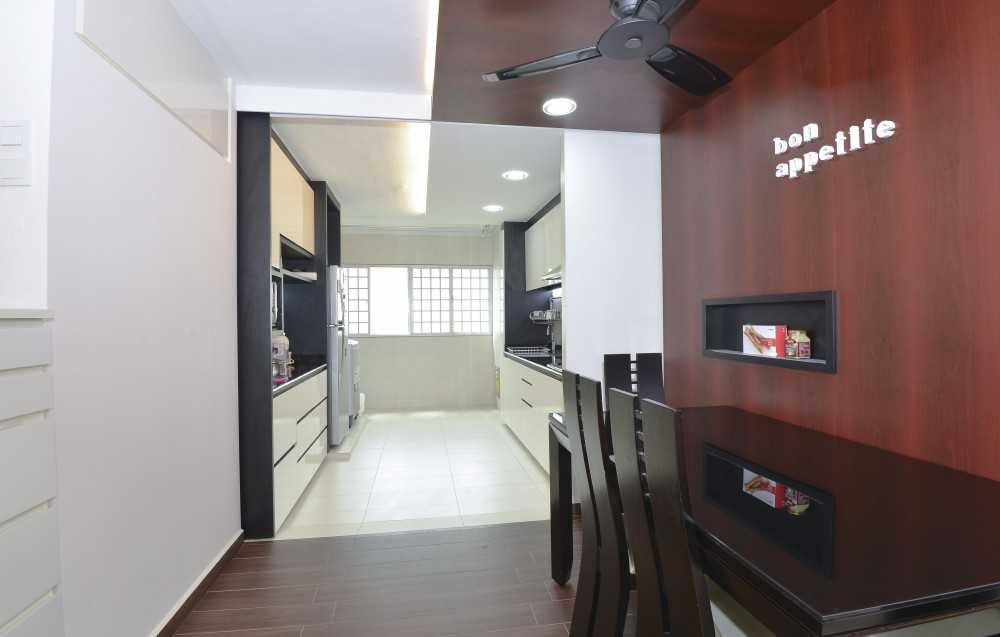 Contemporary Dining Room with Vinyl Flooring and Feature Wall
