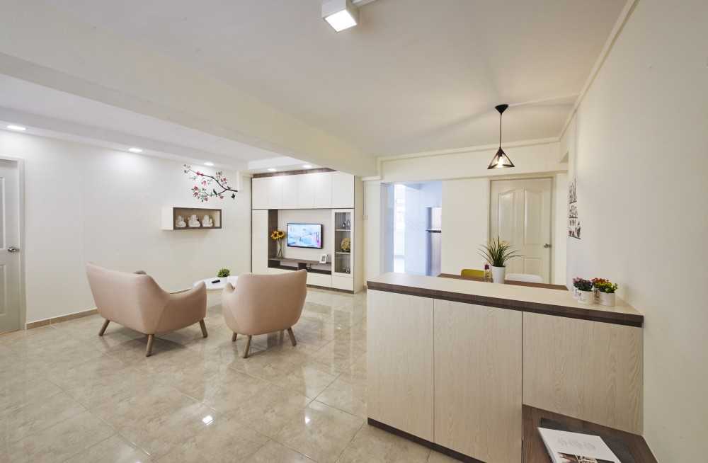 Scandinavian Living Room with Homogeneous Tiles and TV Console
